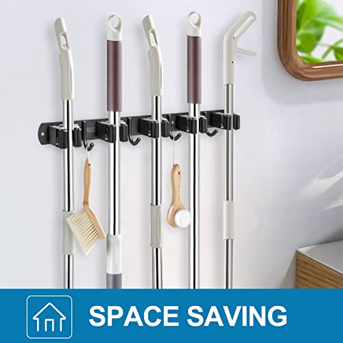 IMILLET Broom Holder Wall Mount,Heavy Duty Garage Organization Broom Hanger - color: 5 Racks with 4 Hooks, size: 1 Pack