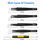 10 Piece Precision Tweezers Set, ESD Stainless Steel for Electronics Repair