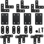 QSJ 22 Pack Straight Brace Stainless Steel Black Flat Brace Straight Corner Braces Straight Brackets Metal Flat Straight Mending Plates with Screws - size: 22Pcs Bracket Set (Flat T/L/Square/Strip)