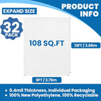 32 Pack Plastic Drop Cloth, 9 x 12 Feet Plastic Sheeting - color: 32p