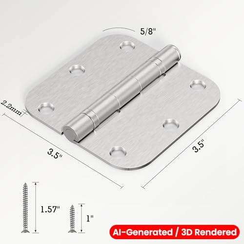TDCHINGES Rounded Door Hinges Brushed Nickel 3.5" 5/8" Lasting Mute 42 Pack - color: Satin Nickel-Rounded, size: 42 Pack-Ball Bearing-lasting no squeak