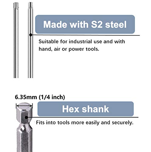 aiyun 11Piece Star Screwdriver Bit Set Shark Vacuum Security (75mm Length) - size: 75mm Length (T6-T40)