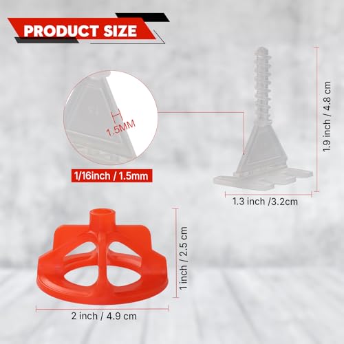 Tile Leveling System 1/16", 600 Pcs Tile Spacers and 200 Pcs Red Cap - size: 1/16 Inch 600Base+200Caps