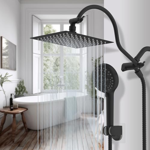 Hibbent All Metal cUPC Certified High Pressure Rainfall 8'' Shower Head - color: Matte Black, style: Square 8''