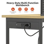 60" Adjustable Height Workbench,9-Level Heavy Duty Work Bench with Storage Shelf Pegboard LED Light & Built-in Power Strip, 2010 lbs Load Capacity Rolling Tool Bench for Garage Workshop