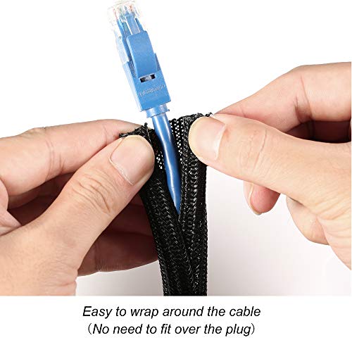 Cable Management Sleeve, Split Design, 25FT - 1/4 Inch, Black - color: Black, size: 1/4"-25ft