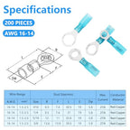 200PCS Heat Shrink Ring Terminals, Marine Grade - size: AWG(16-14)