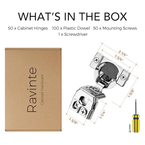 Ravinte 1-1/2 Inch Overlay Soft Close Hinge Kitchen Cabinet Hinges 50 Pack - size: 1-1/2 inch Overlay