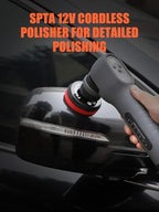 Cordless Mini Polisher, SPTA 12V Cordless Polisher for Detailed Polishing, Cordless Car Buffer Polisher, RO&DA Buffer Polisher with Mini Polishing Pads and Wool Pads for Polishing, Sanding, Cleaning