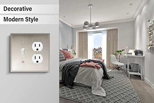 Henne Bery Soft Modern Decorative Wall Plate Switch Plate Outlet Cover (Toggle/Duplex, Satin Nickel) - style: Toggle/Duplex