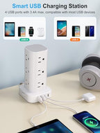 6FT Power Strip Tower with Wireless Charger,Surge Protector with 12 Outlets - color: White, size: 6FT with Wireless Charging