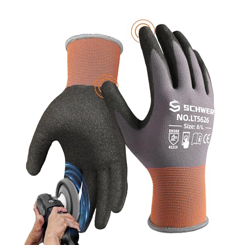 Schwer 6 Pairs Work Gloves Sandy Nitrile Coated, Touchscreen, LT5626, S - color: Grey, size: Small