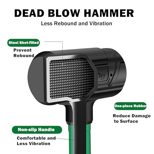 Dead Blow Hammer, Rubber Mallet with Non-Slip Grip, Marring Resistant (2LB) - size: 2LB