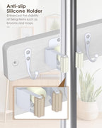 AceMining White Broom Holder Wall Mount, 4 Holders 4 Hooks Mop Holder - color: White, size: 1 Pack