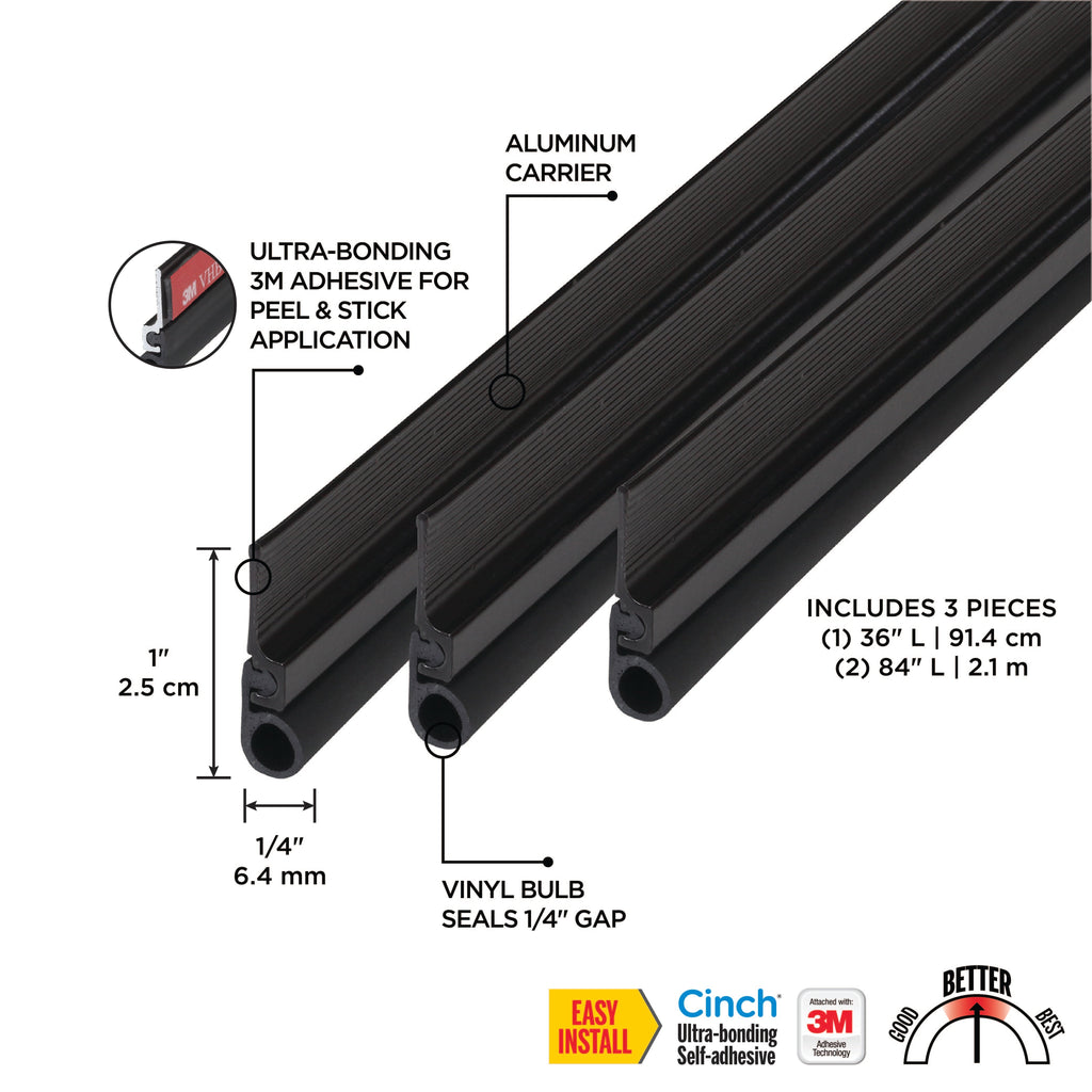 Aluminum and Vinyl CINCH® Self-adhesive Top and Sides Door Seal Kit