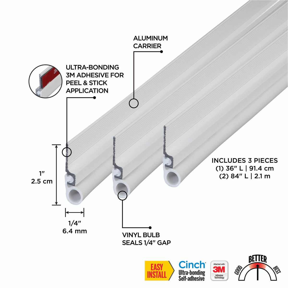 Aluminum and Vinyl CINCH® Self-adhesive Top and Sides Door Seal Kit