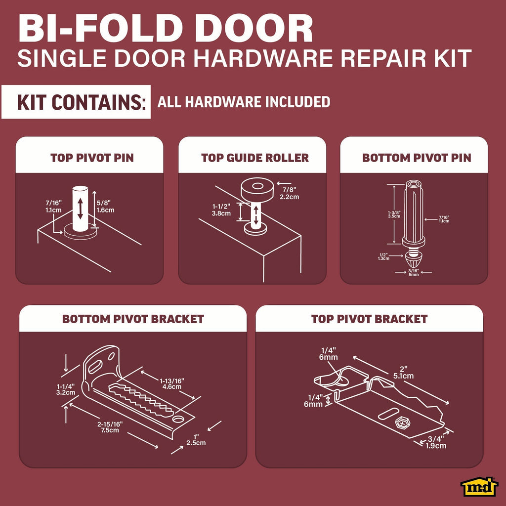 Pivot Pins, Guide Roller and Mount Brackets for Bi-fold Doors
