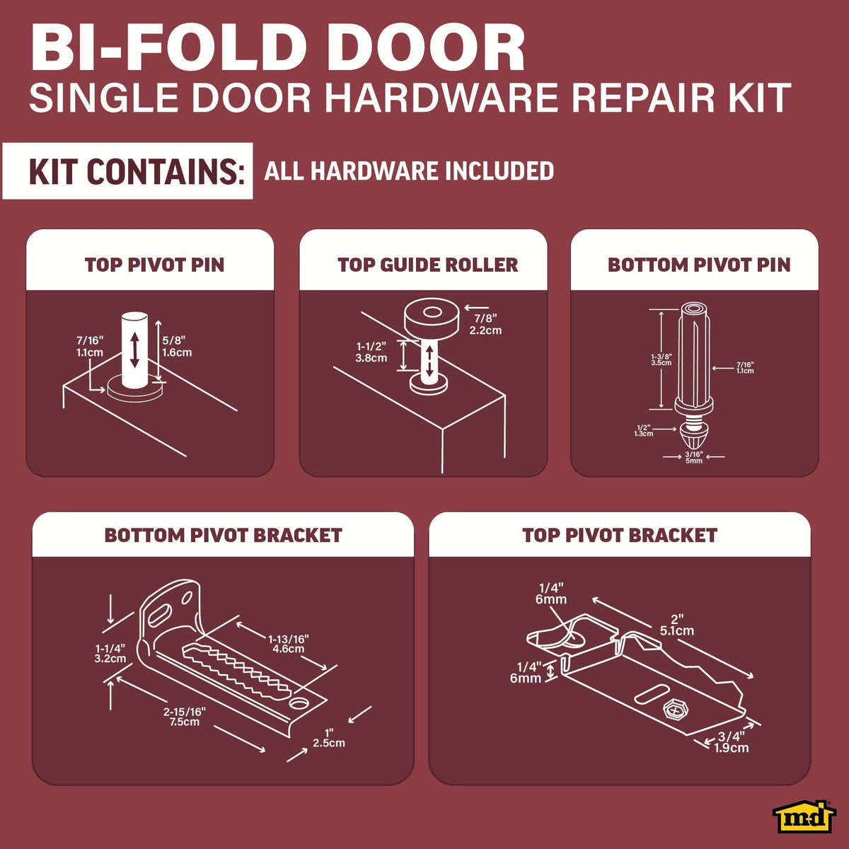 Pivot Pins, Guide Roller and Mount Brackets for Bi-fold Doors