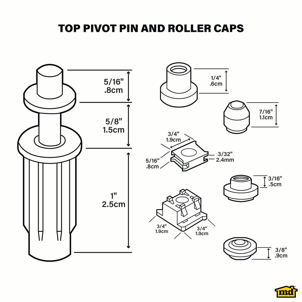 Top Pivot Pin and Roller Caps Hardware Repair Kit for Bi-fold Doors