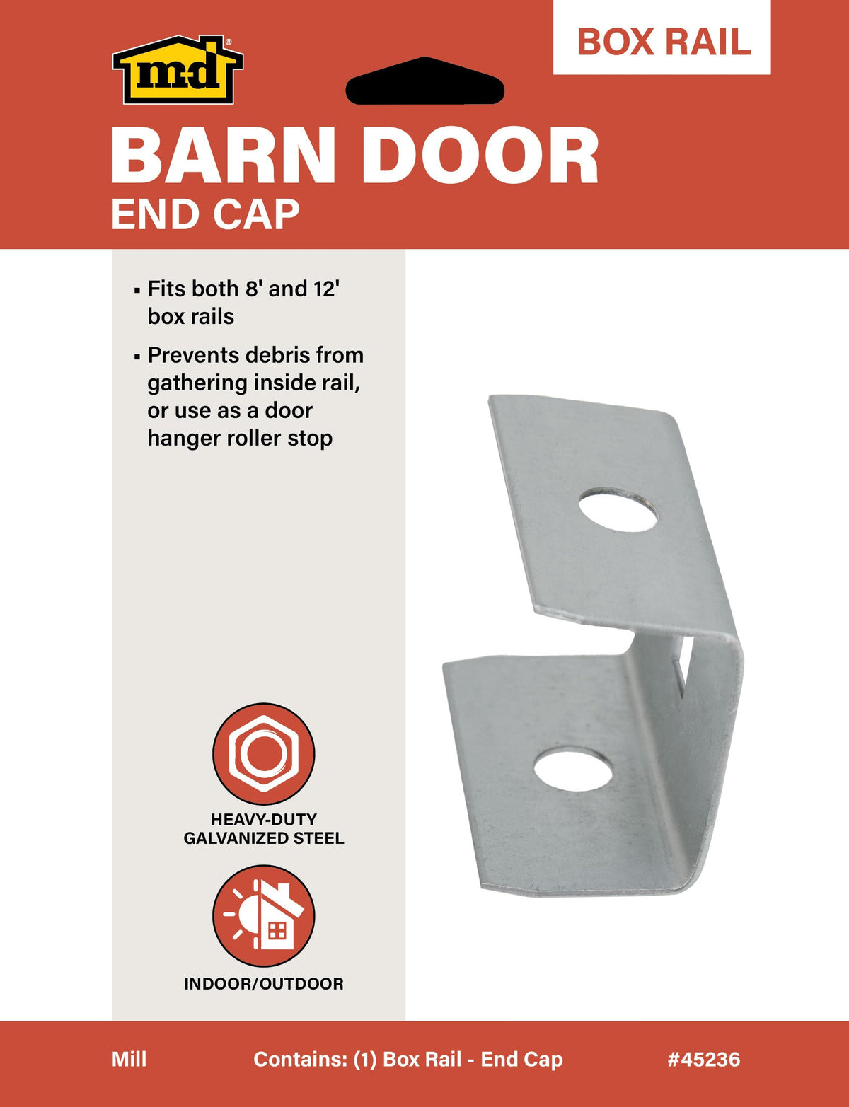 Box Rail End Cap for Exterior Barn Doors