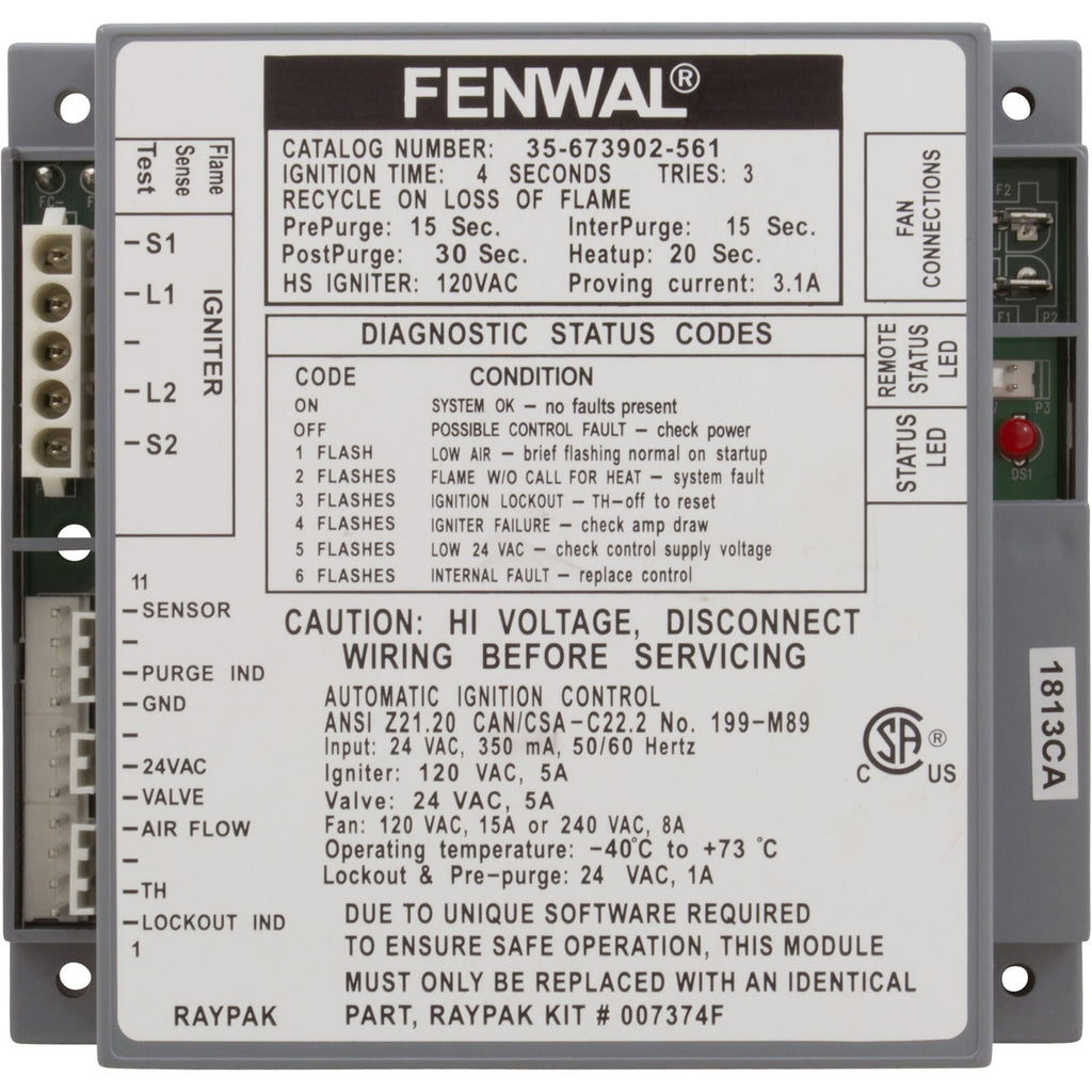Ignition Control, Raypak Hi Delta 302A/B - 902A/B 007374F