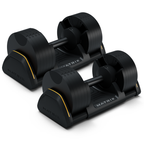 Matrix 50 lb adjustable dumbbells in black with yellow accents