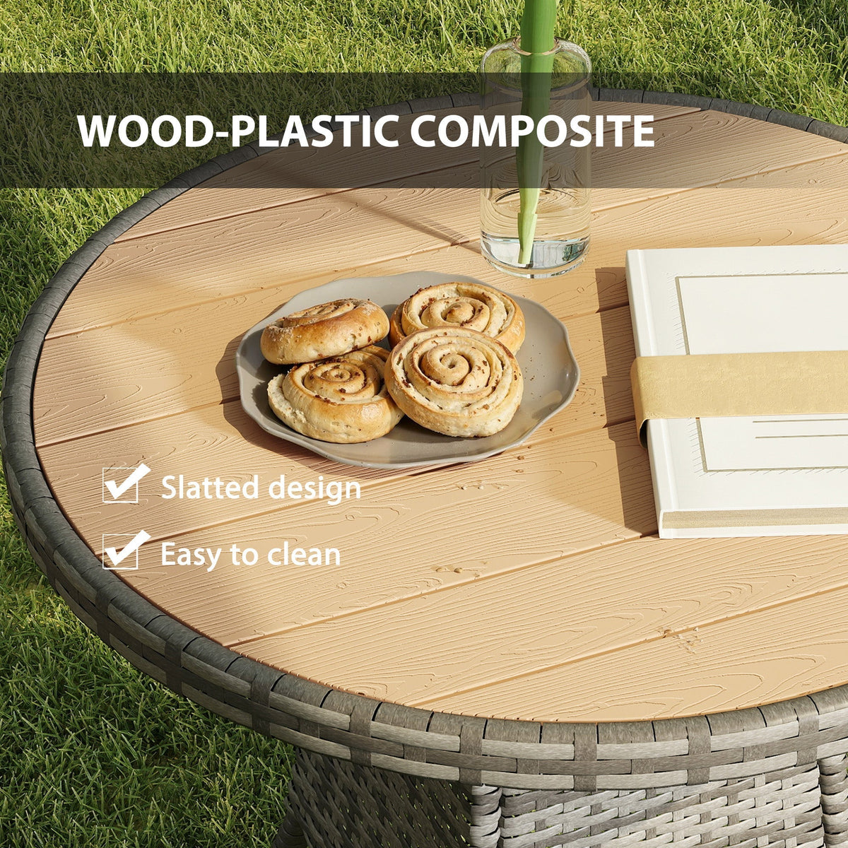 Outsunny 70 cm Wood-Effect Rattan Garden Table - Natural Wood Finish
