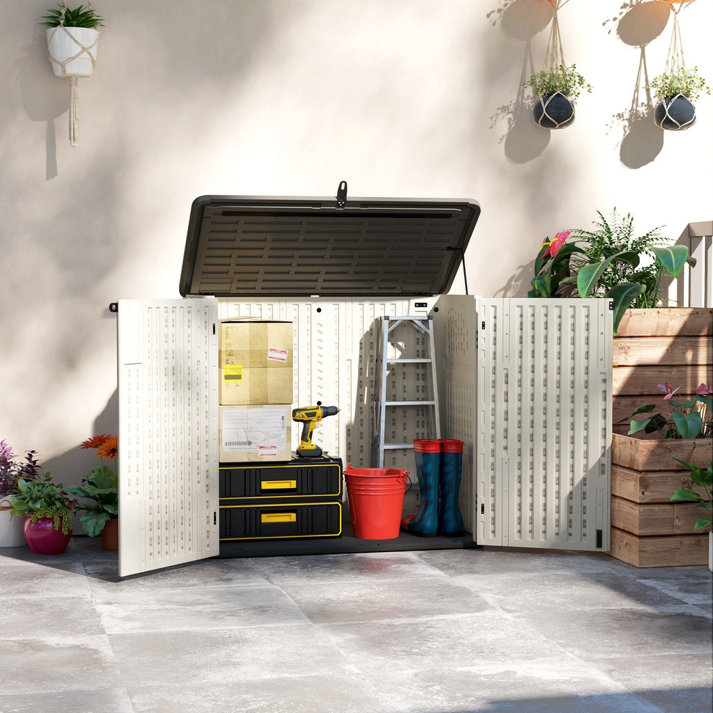 185 Gallon Waterproof Deck Box with Openable Top & Lockable Doors