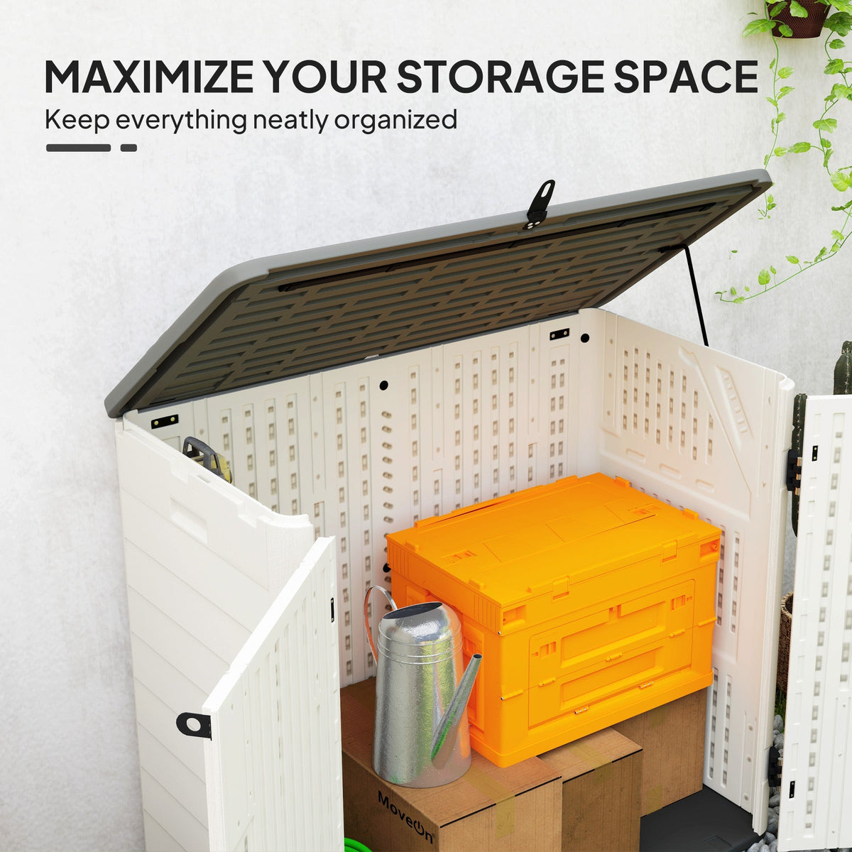 185 Gallon Waterproof Deck Box with Openable Top & Lockable Doors