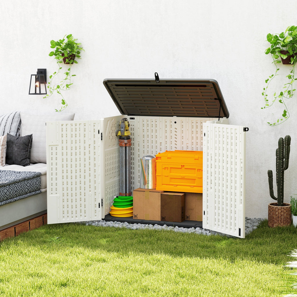 185 Gallon Waterproof Deck Box with Openable Top & Lockable Doors