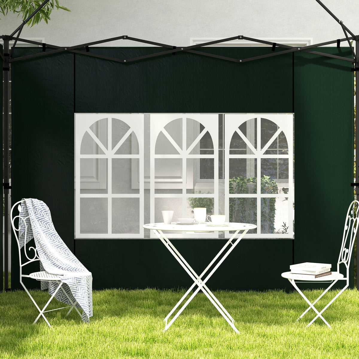 Gazebo Sidewalls with Window for 3x3(m) or 3x6m Gazebo Canopy, 2 Pack Sides Replacement, Green
