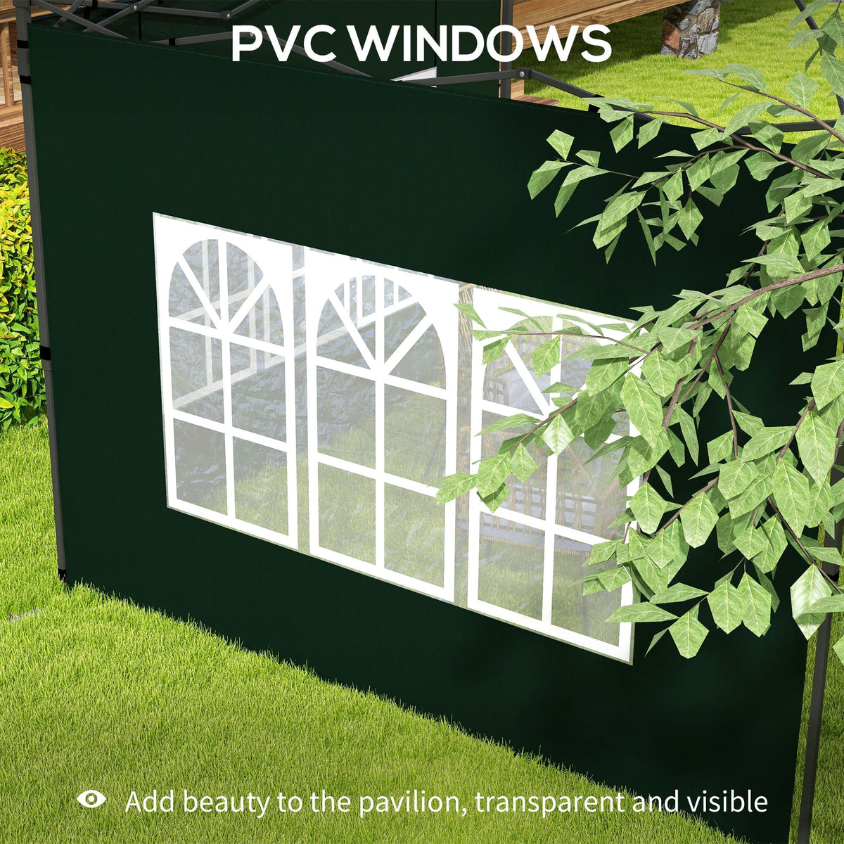 Gazebo Sidewalls with Window for 3x3(m) or 3x6m Gazebo Canopy, 2 Pack Sides Replacement, Green