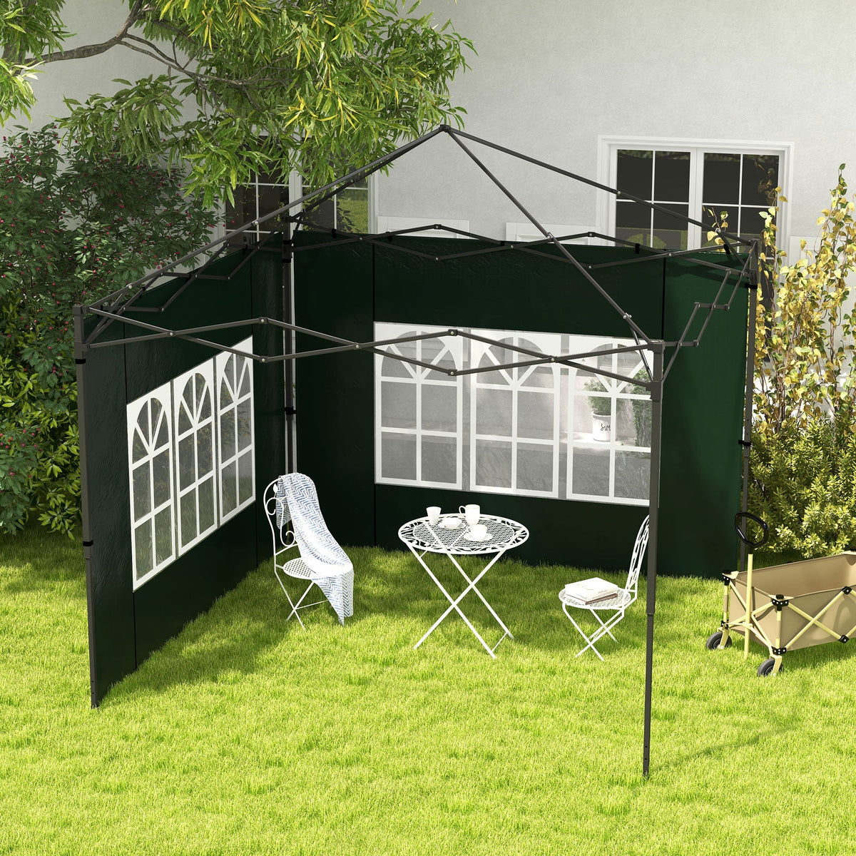 Gazebo Sidewalls with Window for 3x3(m) or 3x6m Gazebo Canopy, 2 Pack Sides Replacement, Green
