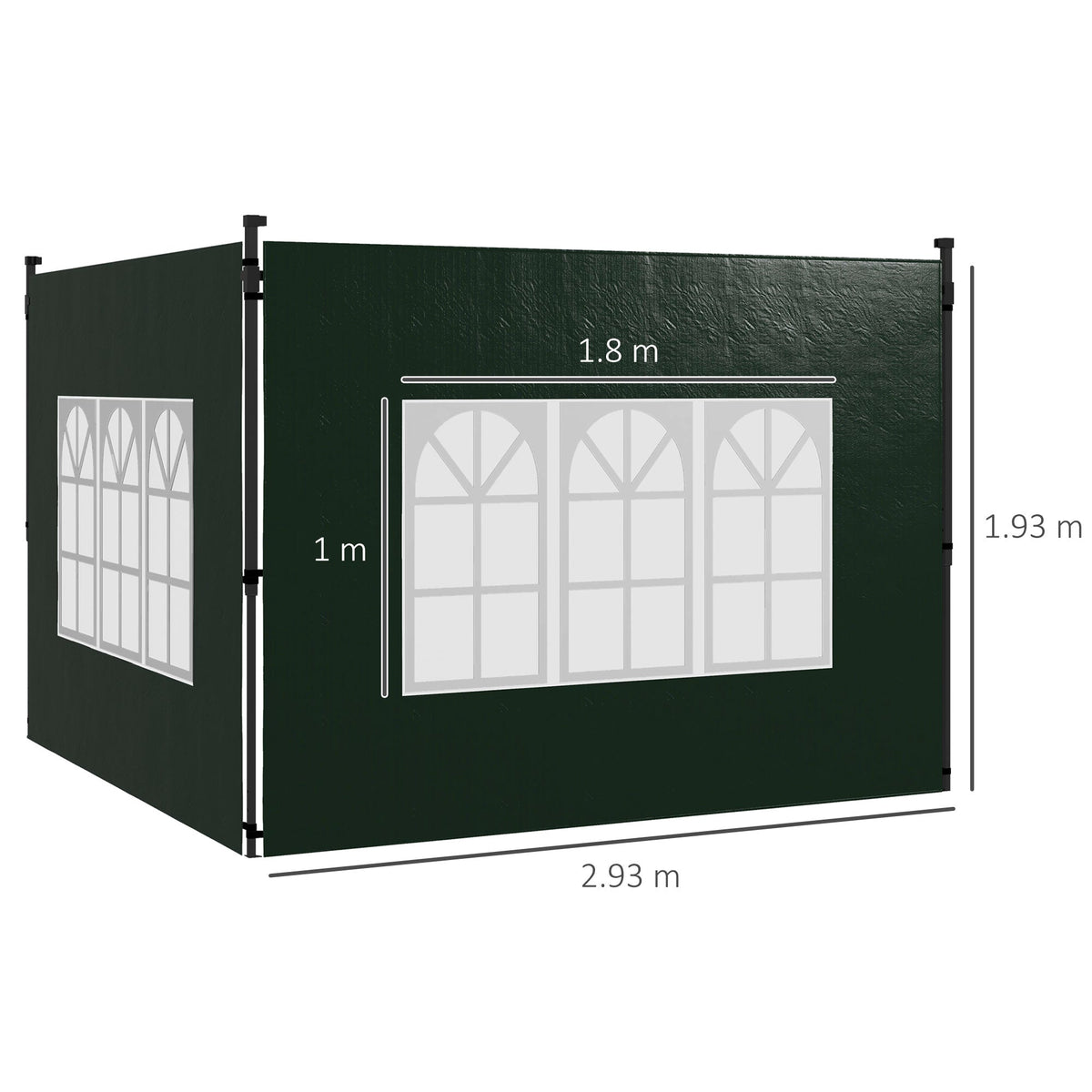 Gazebo Sidewalls with Window for 3x3(m) or 3x6m Gazebo Canopy, 2 Pack Sides Replacement, Green