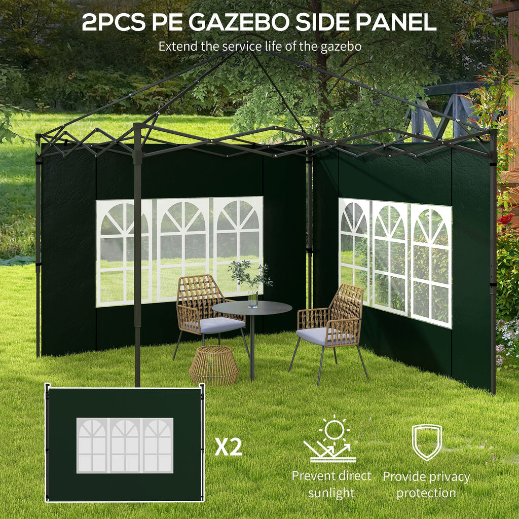 Gazebo Sidewalls with Window for 3x3(m) or 3x6m Gazebo Canopy, 2 Pack Sides Replacement, Green