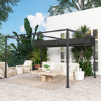 4 x 3m Aluminium Garden Pergola with Retractable Roof & Grommet Holes for Patio, Lawn, Black