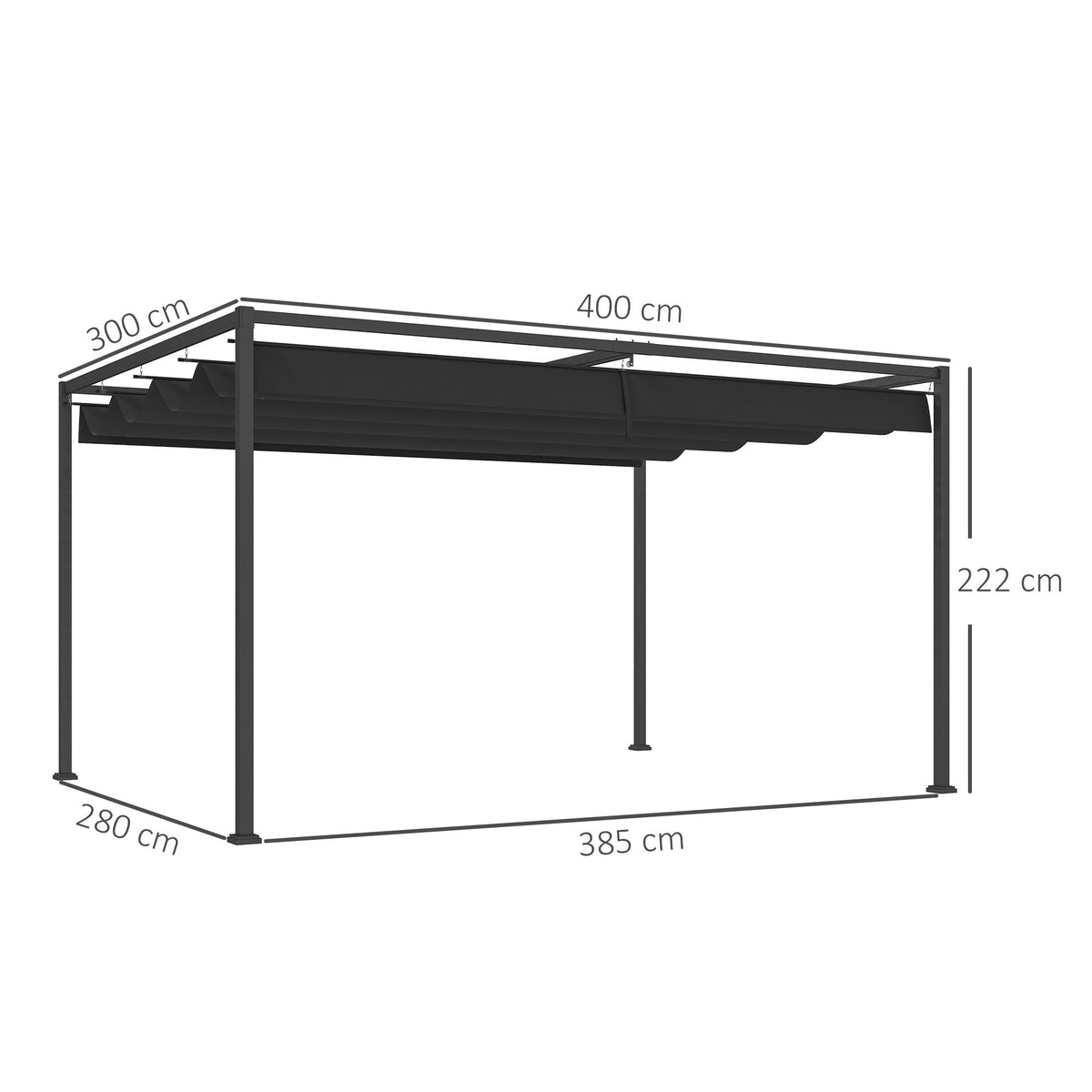 4 x 3m Aluminium Garden Pergola with Retractable Roof & Grommet Holes for Patio, Lawn, Black