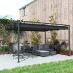 4 x 3m Aluminium Garden Pergola with Retractable Roof & Grommet Holes for Patio, Lawn, Black