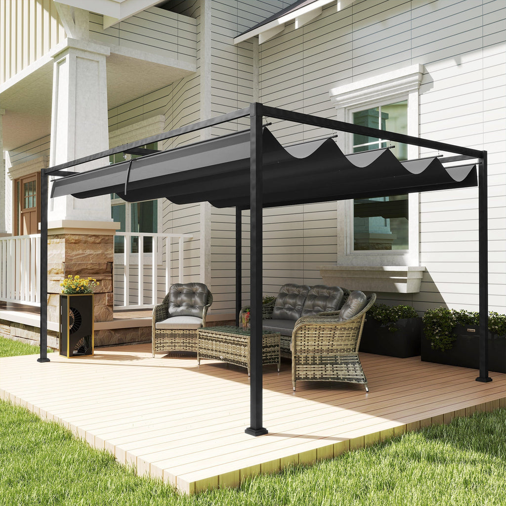 4 x 3m Aluminium Garden Pergola with Retractable Roof & Grommet Holes for Patio, Lawn, Black