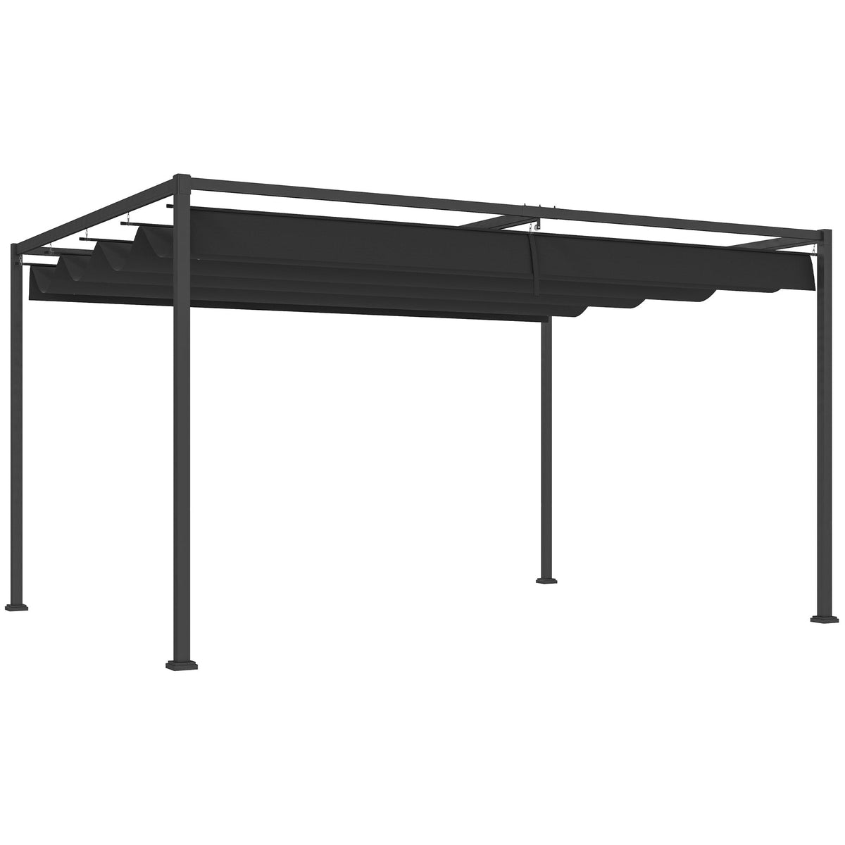 4 x 3m Aluminium Garden Pergola with Retractable Roof & Grommet Holes for Patio, Lawn, Black