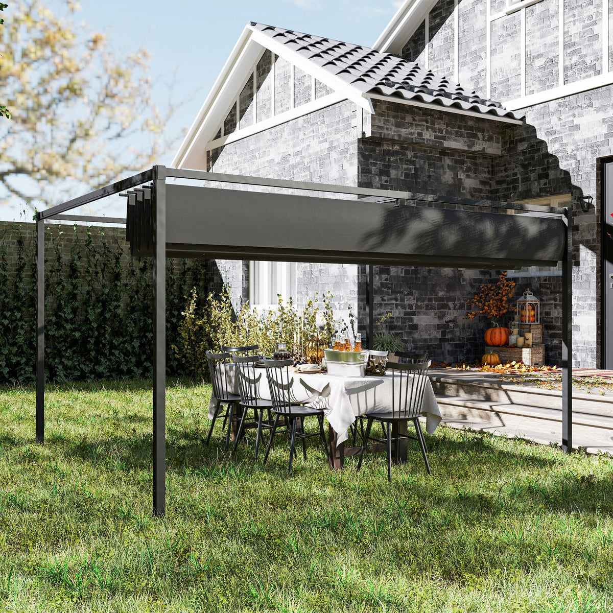 4 x 3m Aluminium Garden Pergola with Retractable Roof & Grommet Holes for Patio, Lawn, Black