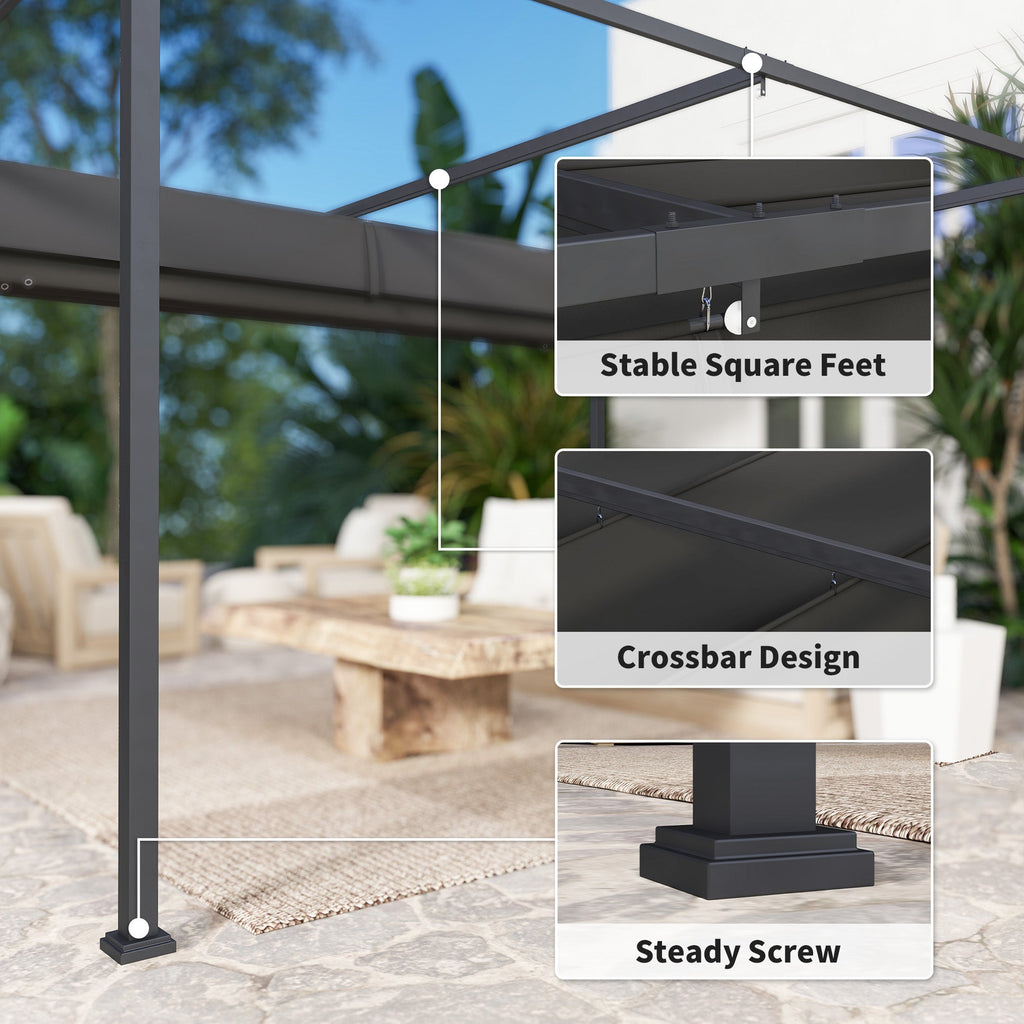 4 x 3m Aluminium Garden Pergola with Retractable Roof & Grommet Holes for Patio, Lawn, Black