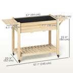 Elevated Wood Raised Garden Bed with Lockable Wheels & Foldable Side Tables, Natural