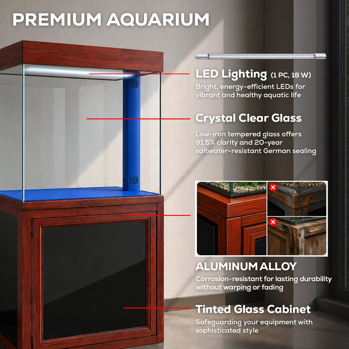 Aqua Dream 40 Gallon Tempered Glass Aquarium Redwood