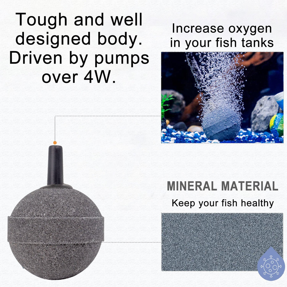Aquarium Air Stone – 10 Pack Round Air Stone Ball Diffusers for Fish Tank Air Pumps