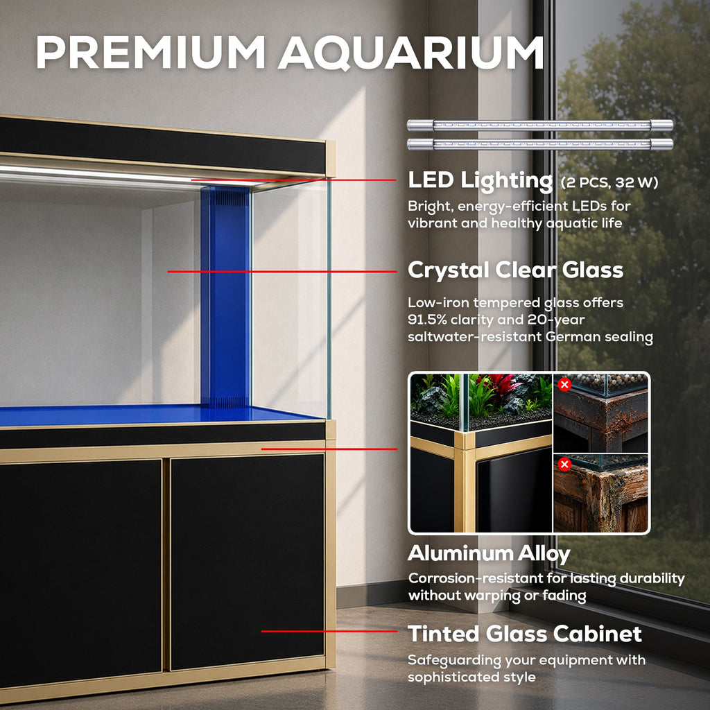 Aqua Dream Fish Tank 220 Gallon Tempered Glass Aquarium Black and Gold