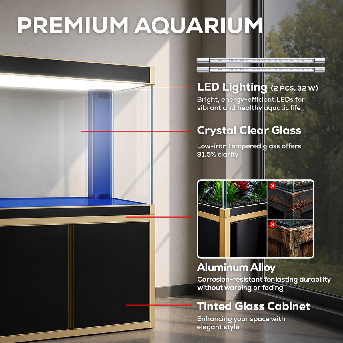 Aqua Dream 400 Gallon Tempered Glass Aquarium Black and Gold