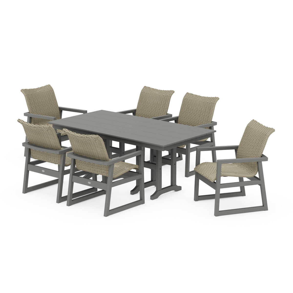 EDGE Woven Arm Chair 7-Piece Farmhouse Dining Set