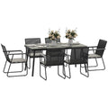 6 Seater Garden Dining Set with Soft Cushions, Rattan Backrest, Rectangular Plastic Top, Garden Furniture Set, Outdoor Dining Table and Chairs for Patio, Balcony, Poolside, Grey