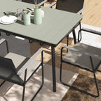 6 Seater Garden Dining Set with Soft Cushions, Rattan Backrest, Rectangular Plastic Top, Garden Furniture Set, Outdoor Dining Table and Chairs for Patio, Balcony, Poolside, Grey